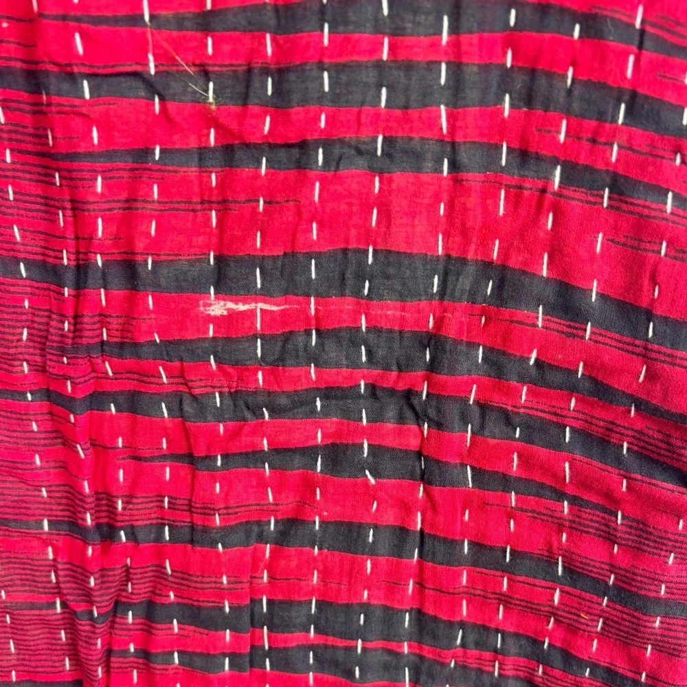 Vintage Kantha Reversible Indian Cotton Block Print Patchwork Boho Throw 54 x 88